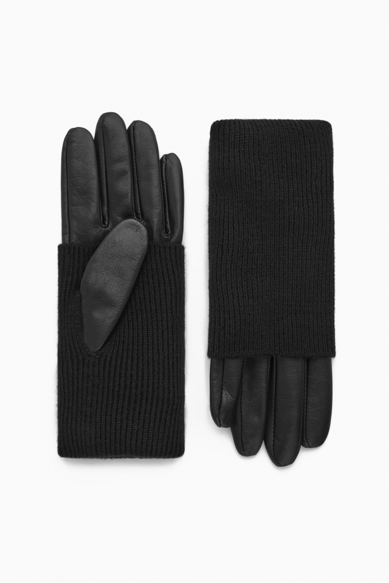 Women's COS Layered Leather Gloves Black NZ-87UGMWRFZ
