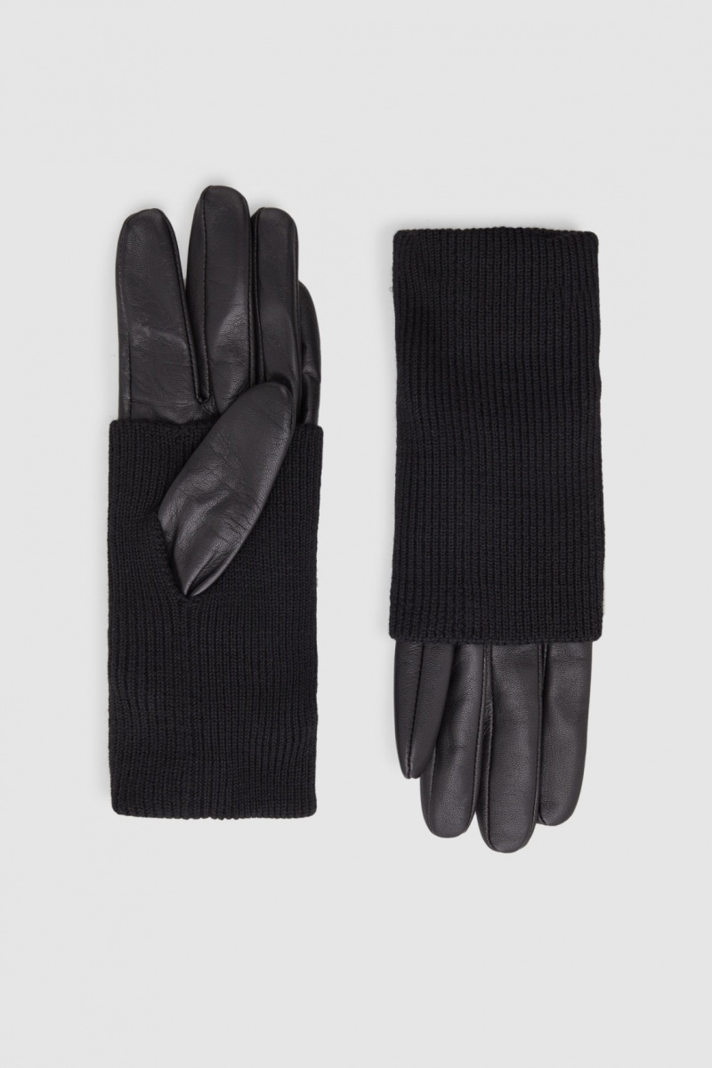 Women's COS Layered Leather Gloves Black NZ-13MZDAPRV