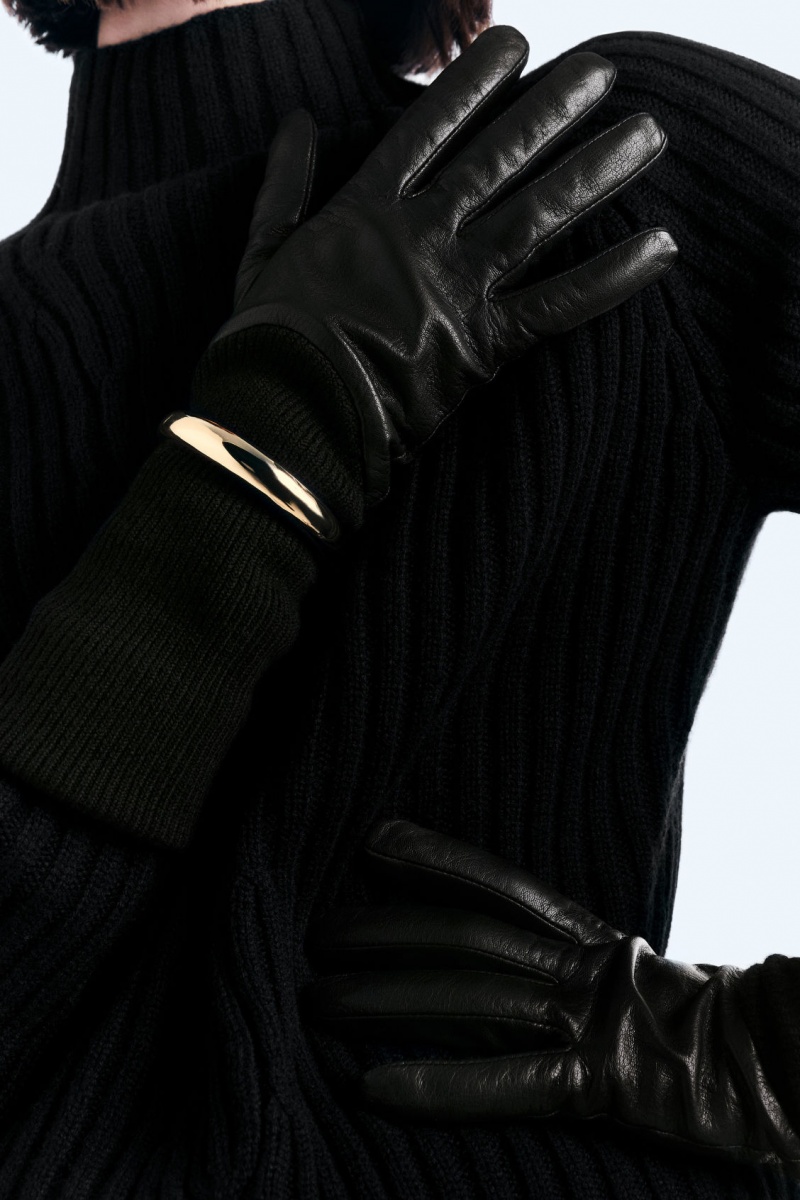 Women's COS Layered Leather Gloves Black NZ-13MZDAPRV