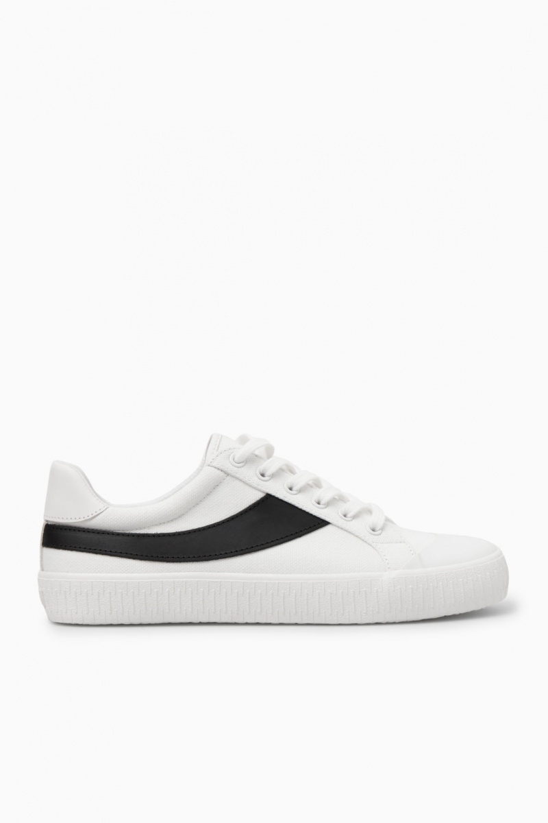 Women's COS Leather-Trimmed Canvas Sneakers White NZ-23MKGICXT