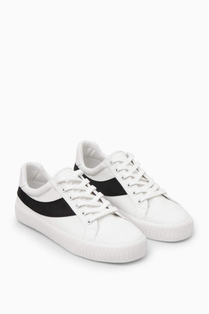 Women's COS Leather-Trimmed Canvas Sneakers White NZ-23MKGICXT