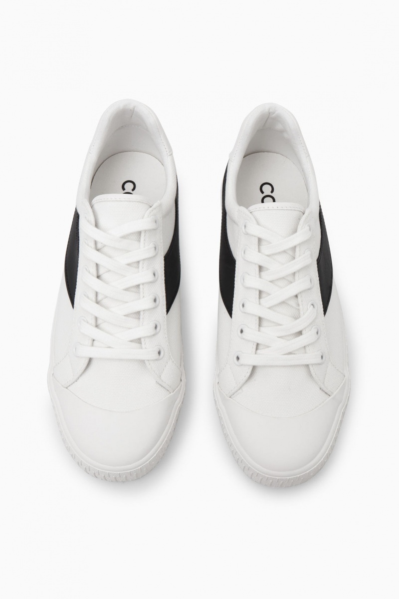 Women's COS Leather-Trimmed Canvas Sneakers White NZ-23MKGICXT