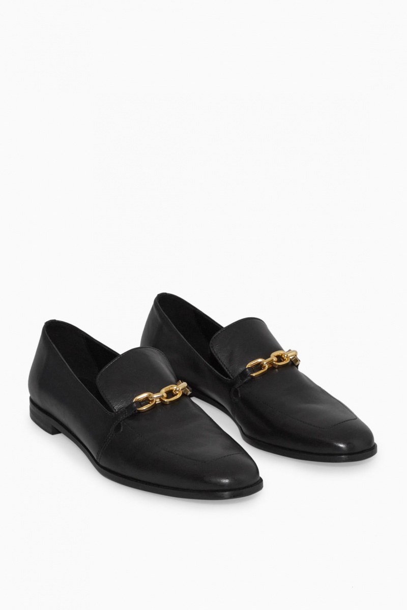 Women's COS Leather Chain Loafers Black NZ-75NHSLXOZ