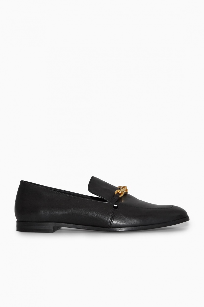 Women's COS Leather Chain Loafers Black NZ-27KAFCZNH