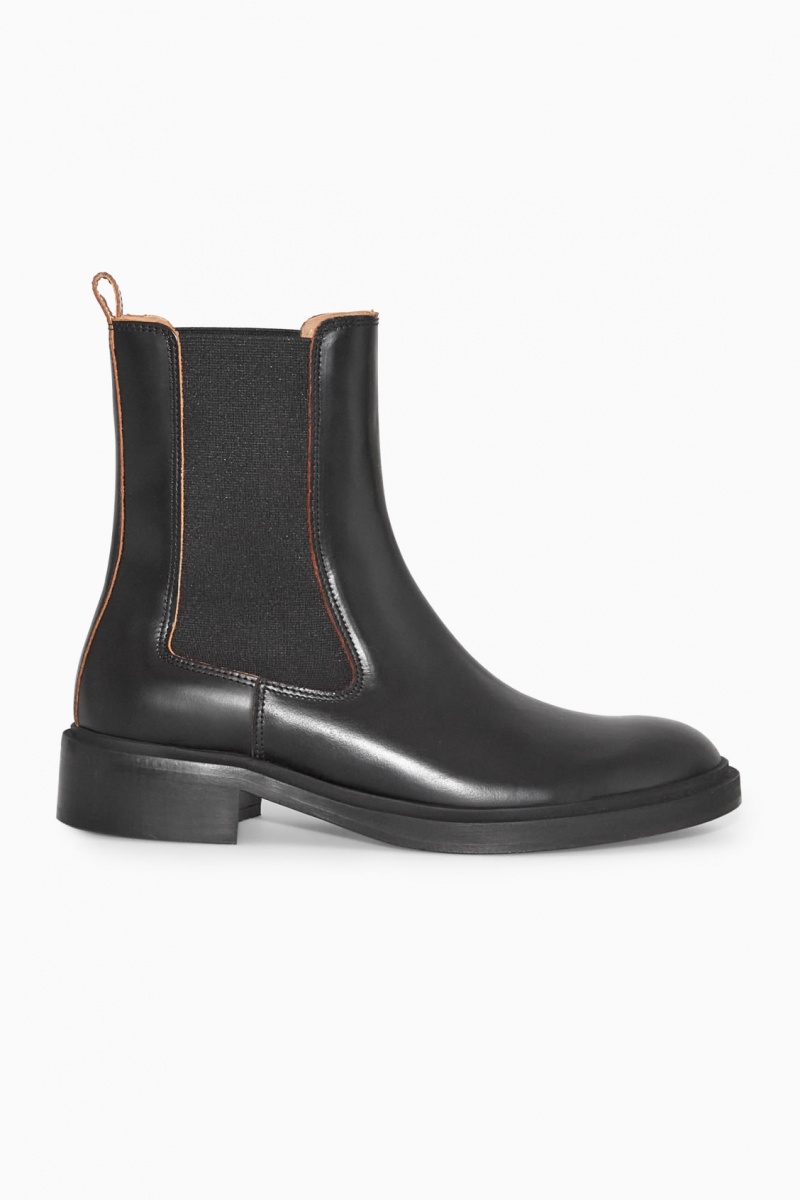Women\'s COS Leather Chelsea Boots Black NZ-07OBADQXM