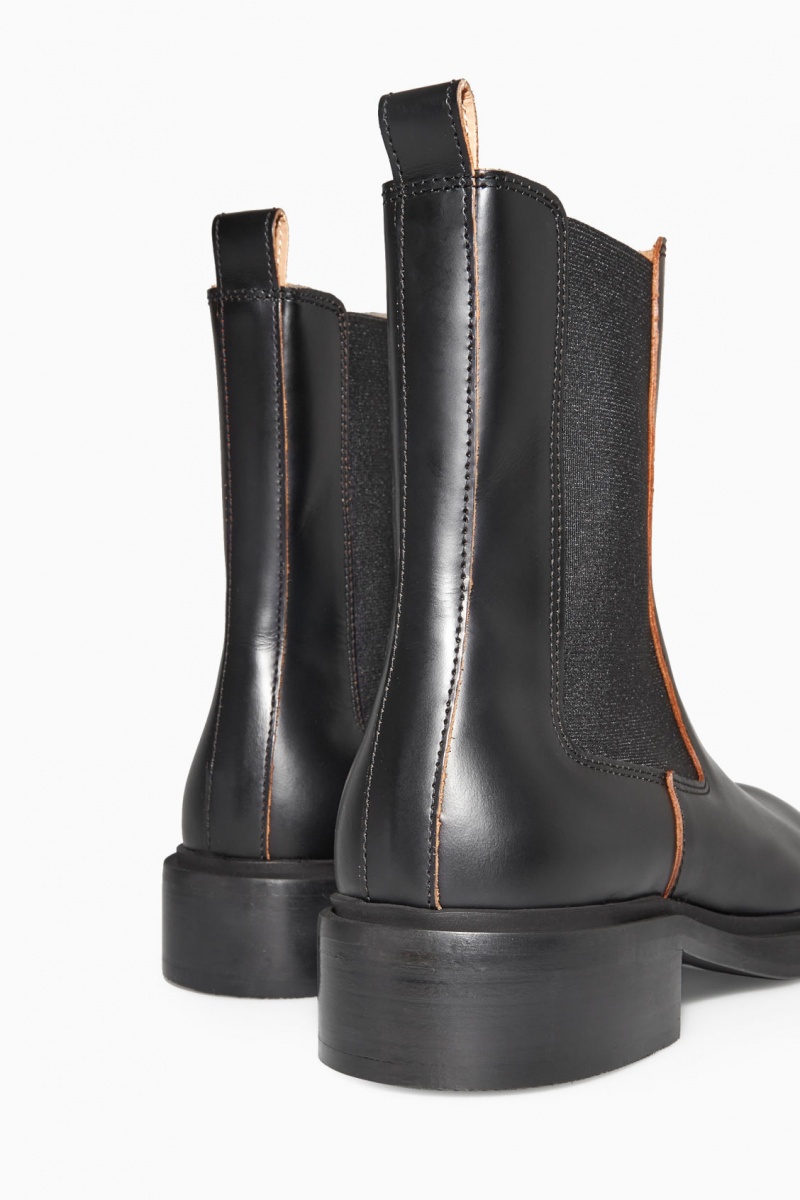 Women's COS Leather Chelsea Boots Black NZ-20LFRYEOI