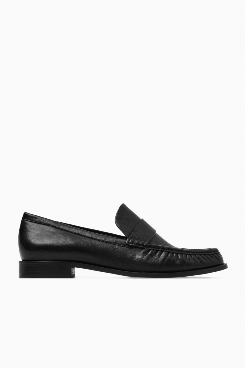 Women's COS Leather Loafers Black NZ-76UPZYKEF