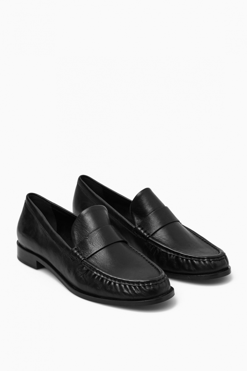 Women's COS Leather Loafers Black NZ-76UPZYKEF
