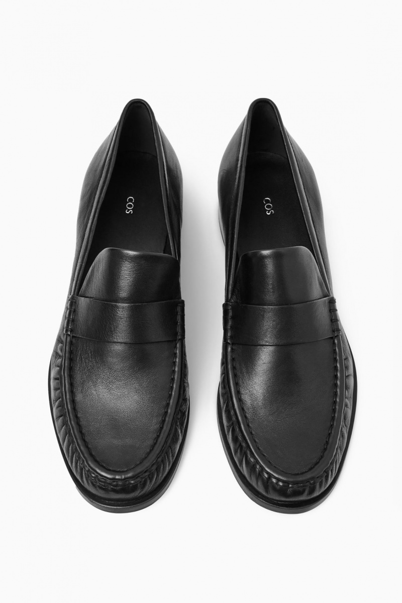 Women's COS Leather Loafers Black NZ-76UPZYKEF