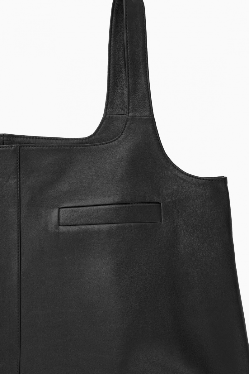 Women's COS Leather Mini Pinafore Dress Black NZ-65VOIKZQM