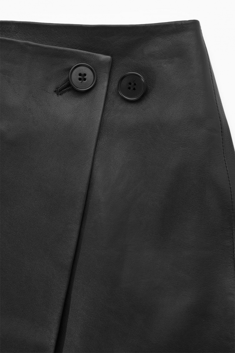 Women's COS Leather Mini Wrap Skirt Black NZ-76CDWQVZM