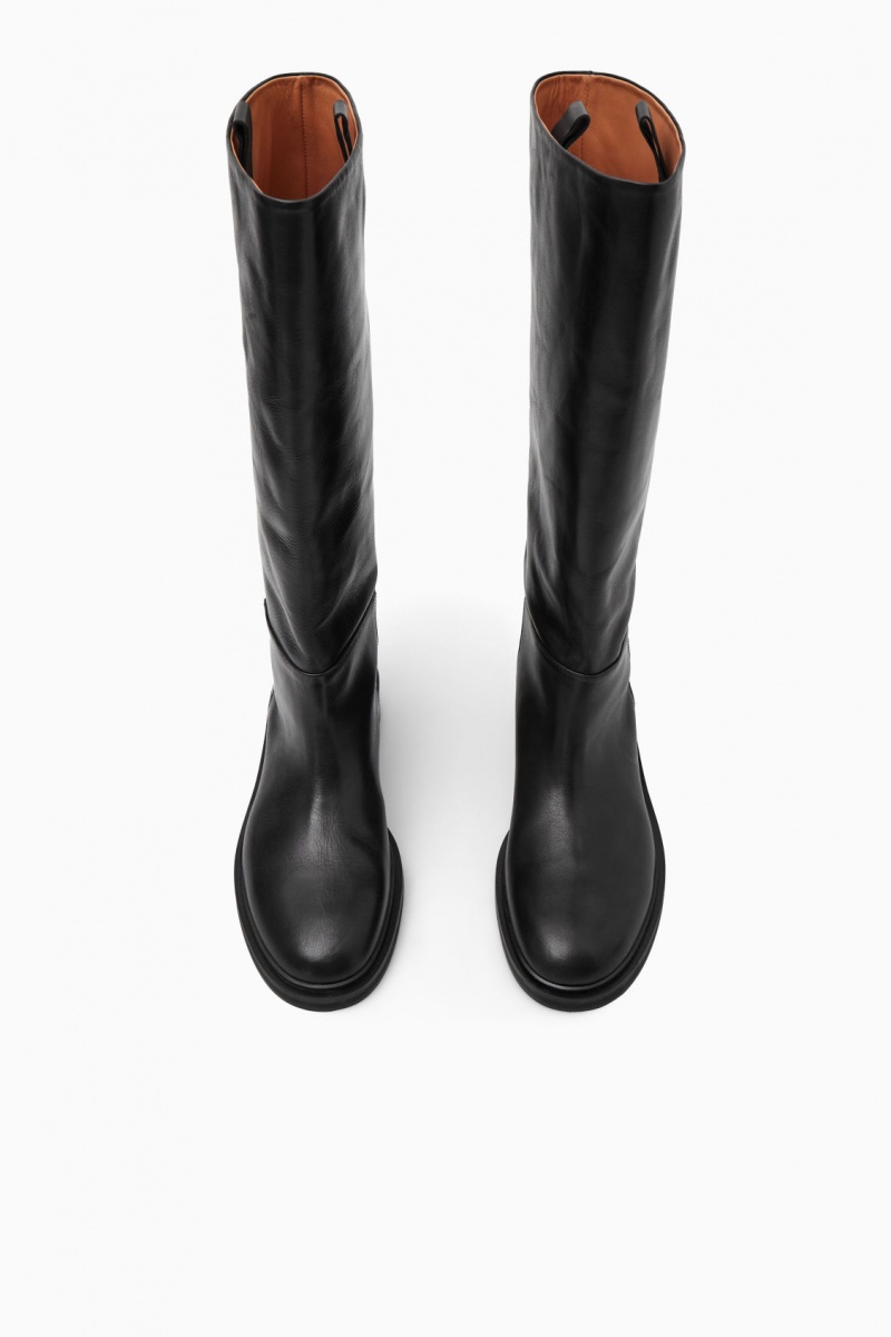 Women's COS Leather Riding Boots Black NZ-84XCSAHIY