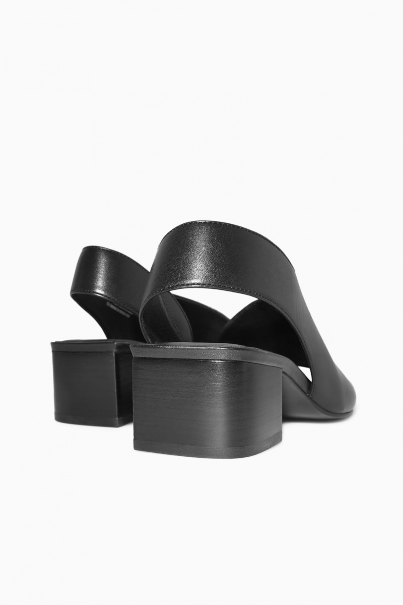 Women's COS Leather Slingback Block-Heel Sandals Black NZ-19VYEQMKB