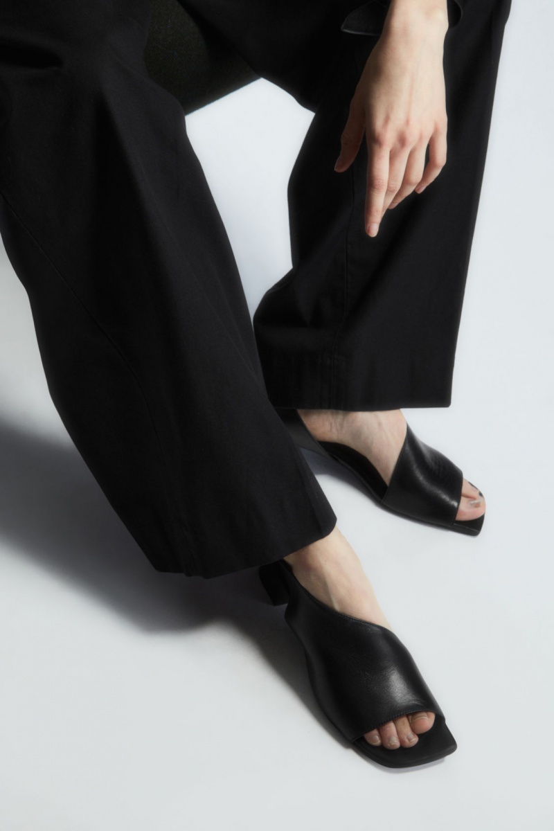 Women\'s COS Leather Slingback Block-Heel Sandals Black NZ-19VYEQMKB
