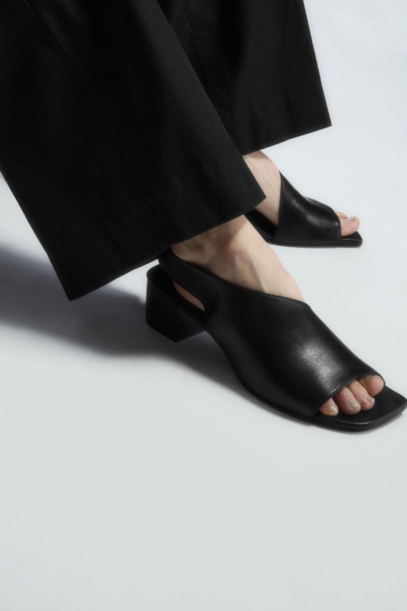 Women's COS Leather Slingback Block-Heel Sandals Black NZ-72QRKCSGW