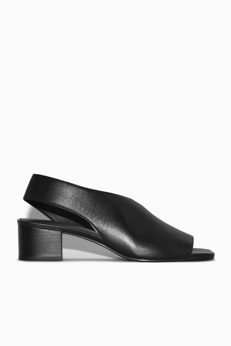 Women's COS Leather Slingback Block-Heel Sandals Black NZ-72QRKCSGW