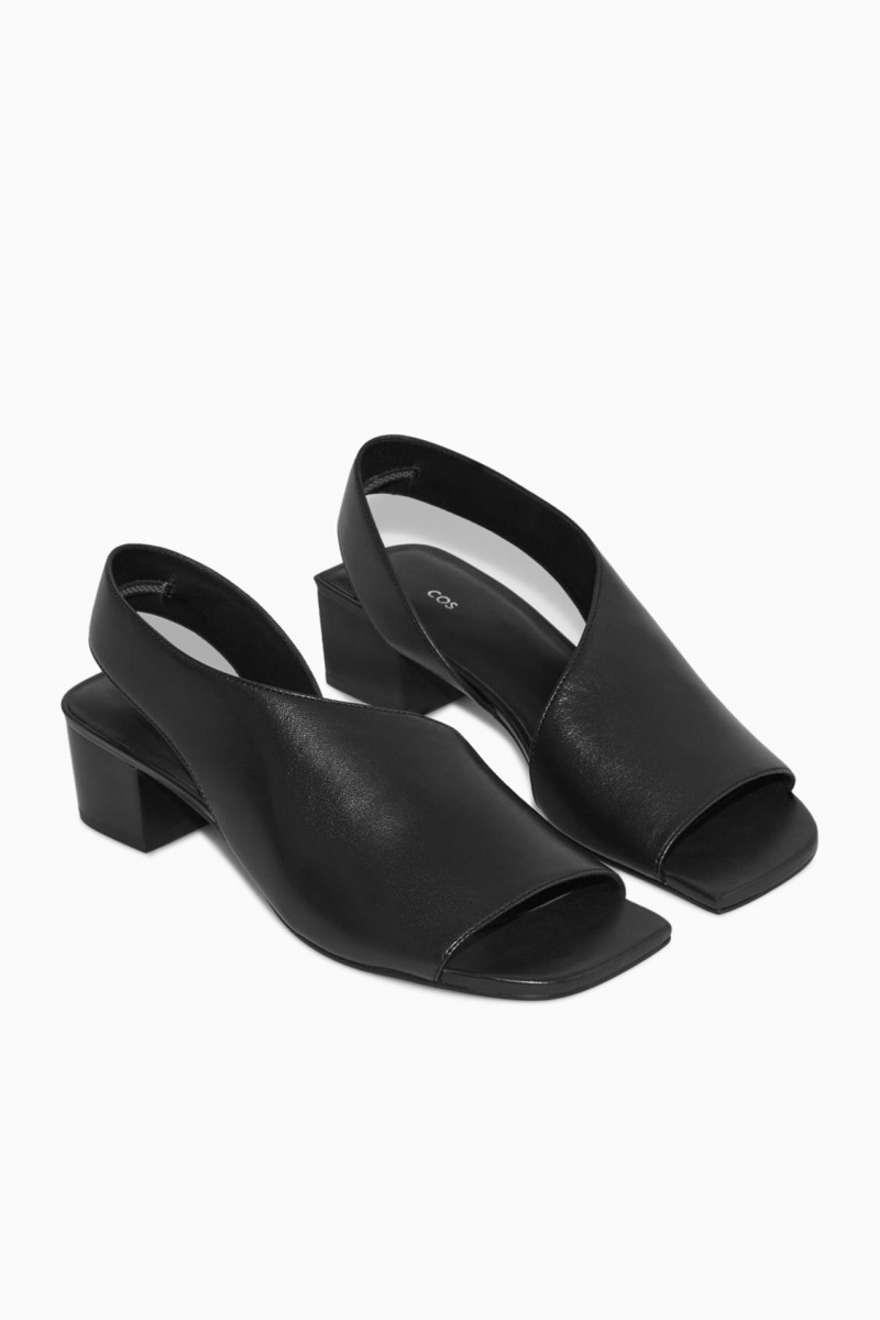 Women's COS Leather Slingback Block-Heel Sandals Black NZ-72QRKCSGW