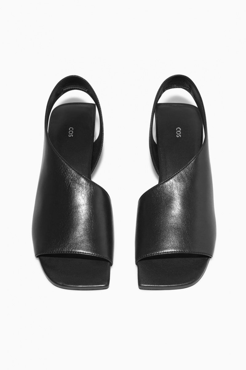 Women's COS Leather Slingback Block-Heel Sandals Black NZ-72QRKCSGW