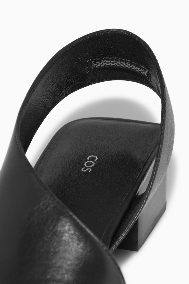 Women's COS Leather Slingback Block-Heel Sandals Black NZ-72QRKCSGW
