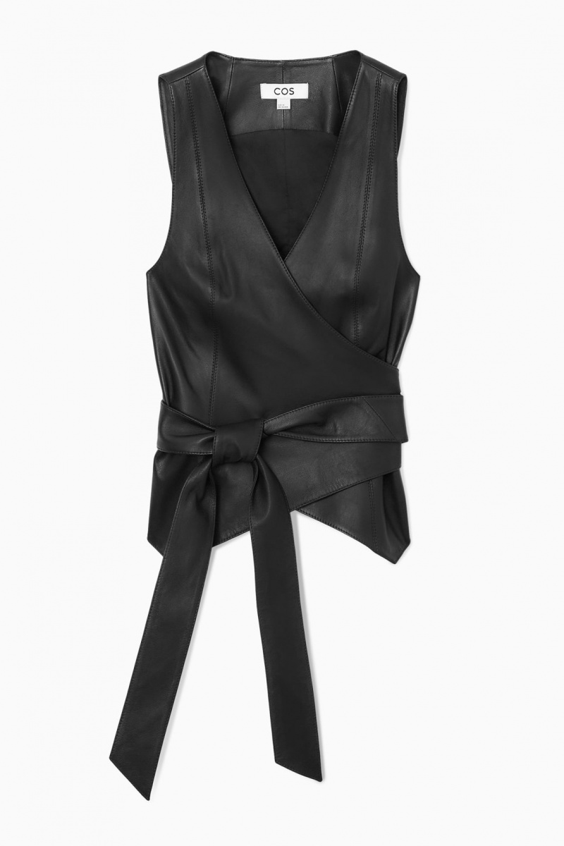 Women's COS Leather Wrap Tops Black NZ-37FWZYOLS