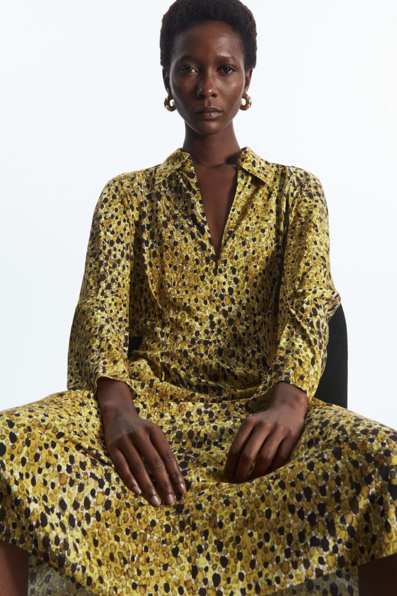 Women's COS Leopard-Print Midi Dress Yellow / Leopard NZ-04GRWVMQH
