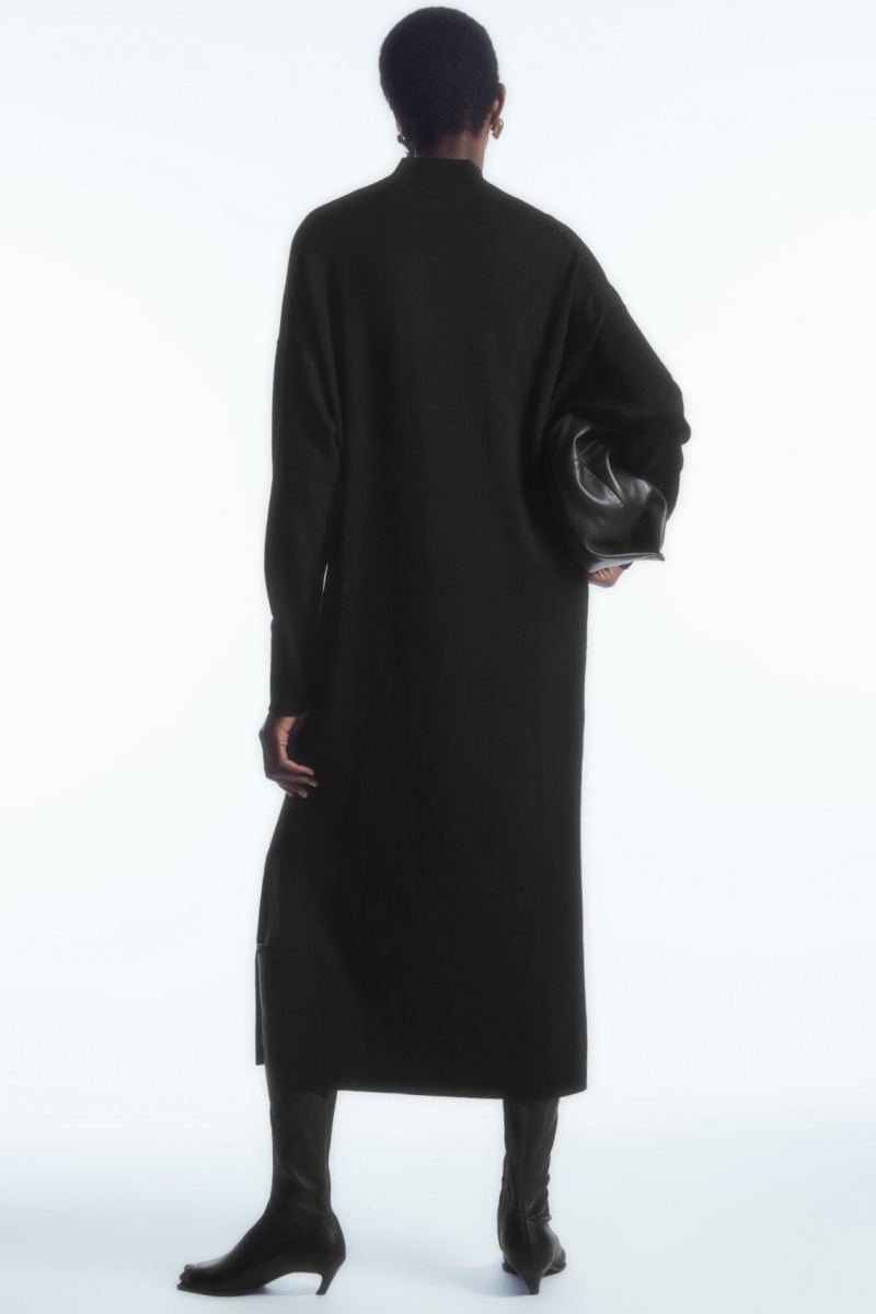 Women's COS Lightweight Merino-Wool Turtleneck Dress Black NZ-06ZDPMGEV