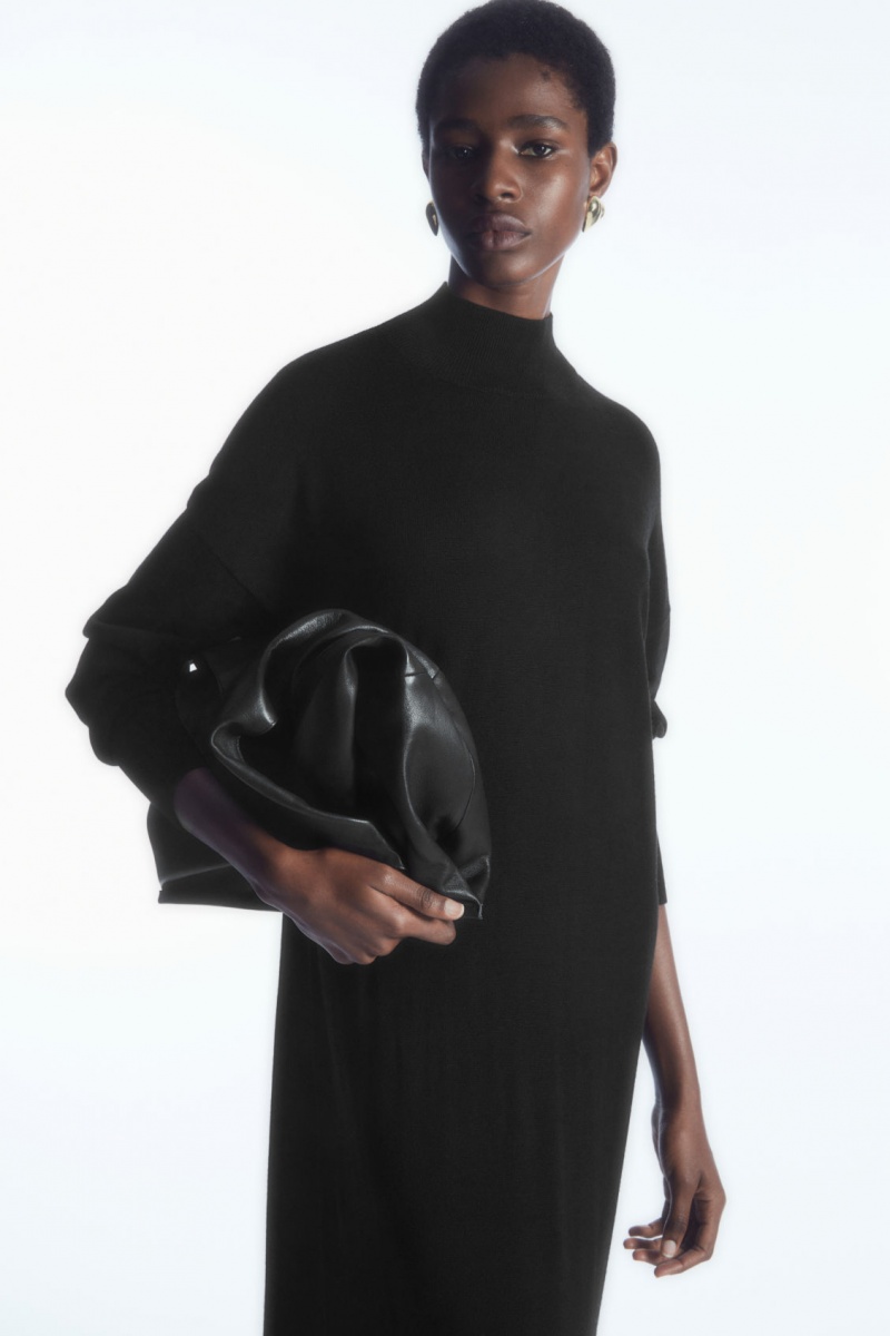 Women's COS Lightweight Merino-Wool Turtleneck Dress Black NZ-06ZDPMGEV