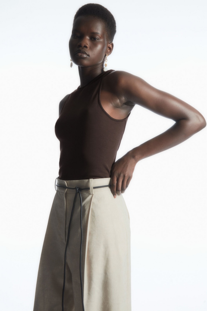Women's COS Linen-Blend Wide-Leg Tailored Pants Beige NZ-64ANUXMZI