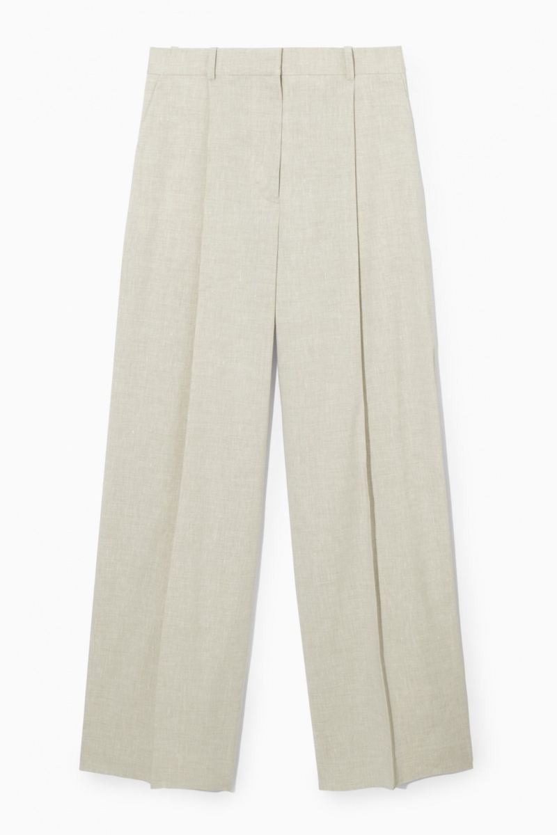 Women's COS Linen-Blend Wide-Leg Tailored Pants Beige NZ-64ANUXMZI