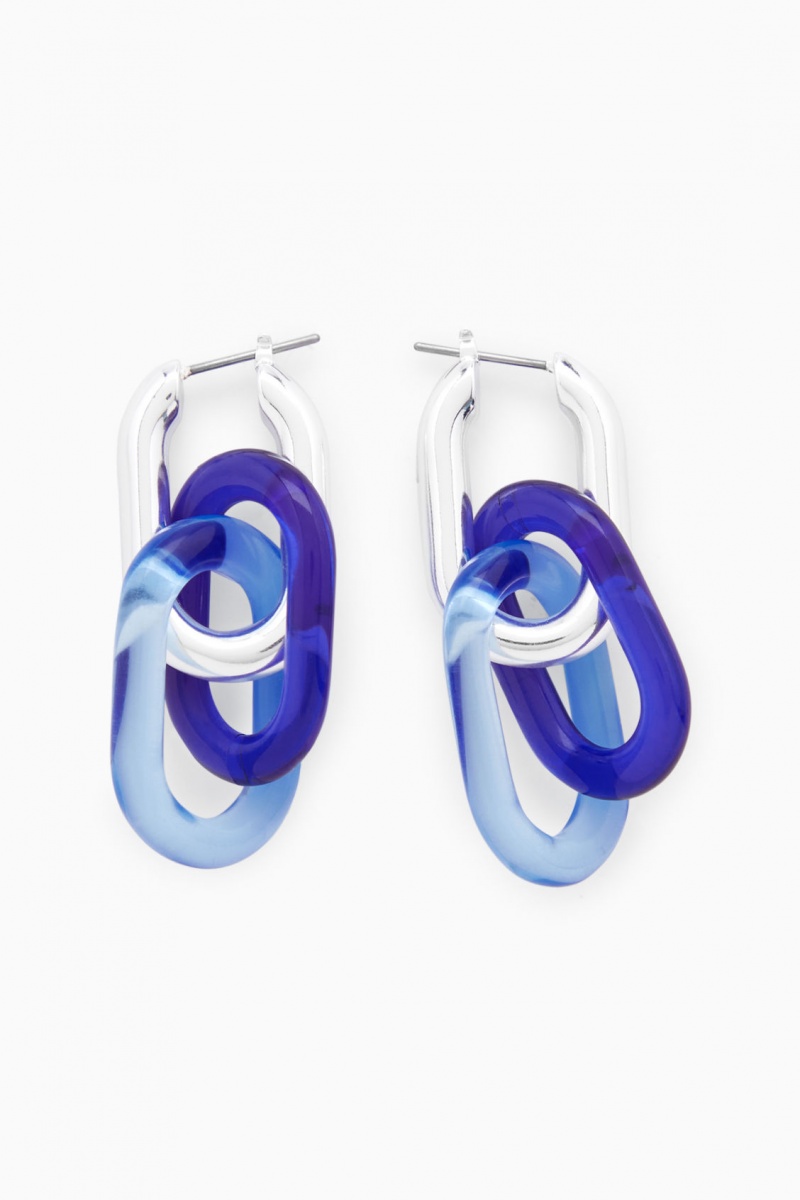 Women's COS Link Drop Earrings Silver / Blue NZ-63GRWXONZ