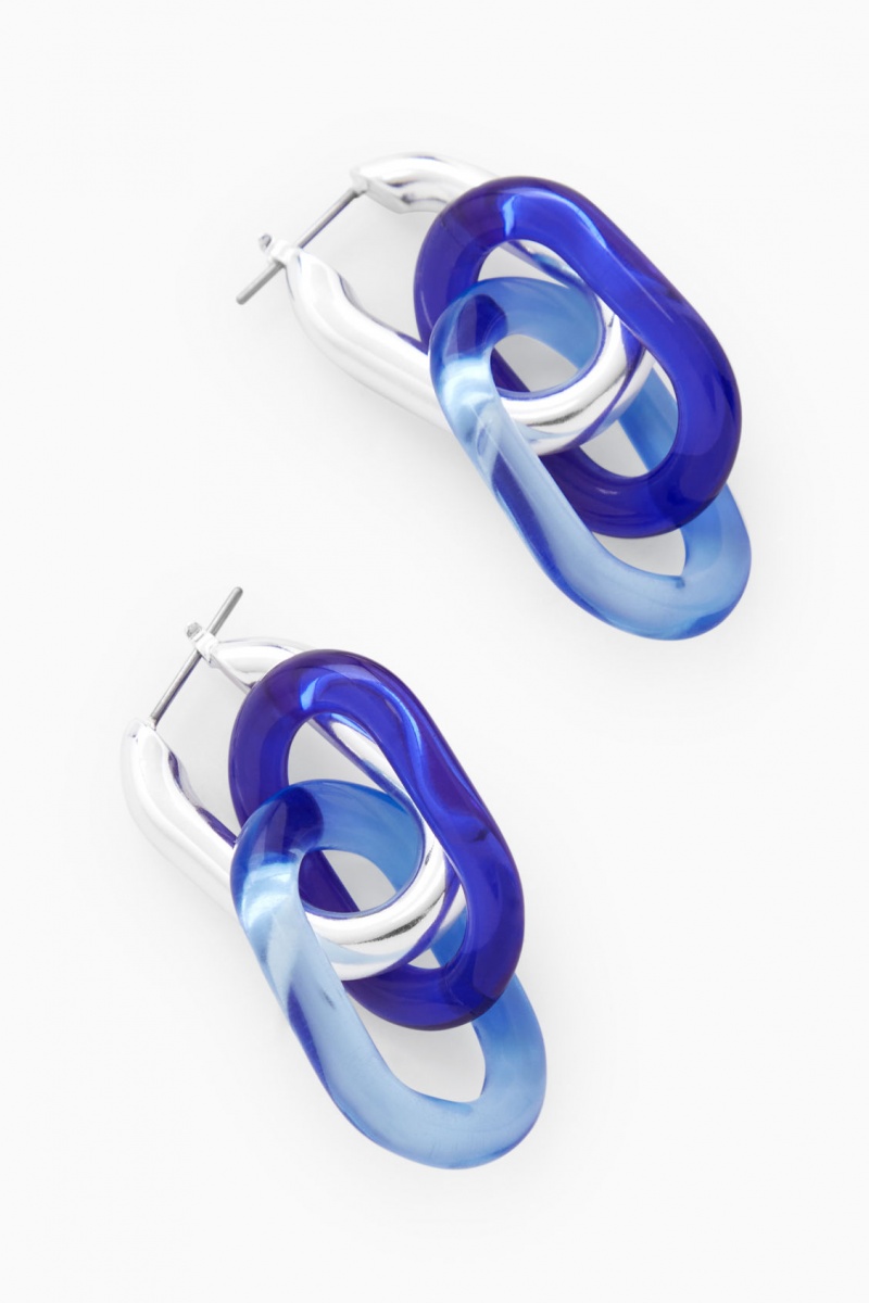 Women's COS Link Drop Earrings Silver / Blue NZ-63GRWXONZ