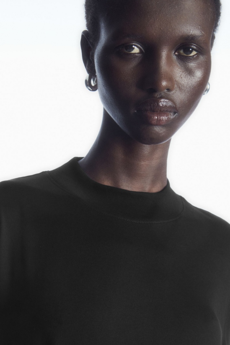 Women's COS Long-Sleeved Mock-Neck T-Shirt Black NZ-61BTAZRPU