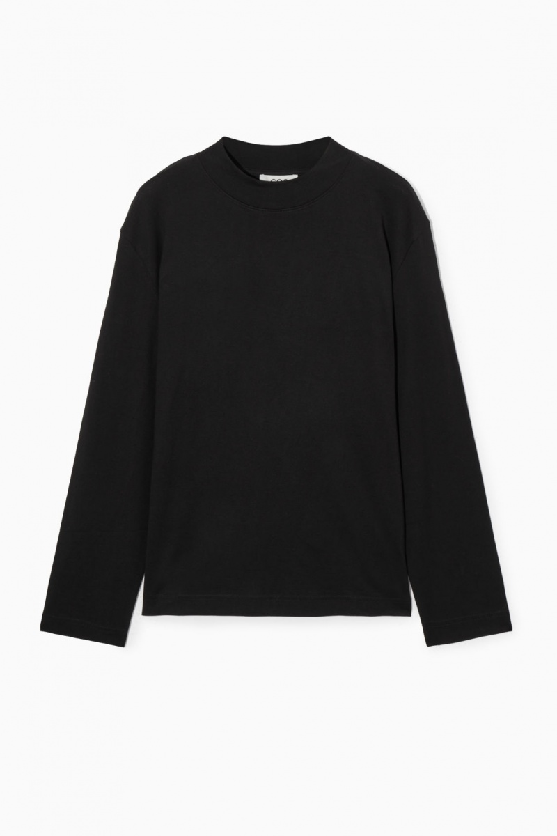 Women's COS Long-Sleeved Mock-Neck T-Shirt Black NZ-61BTAZRPU