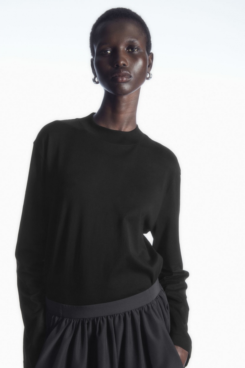 Women\'s COS Long-Sleeved Mock-Neck T-Shirt Black NZ-61BTAZRPU