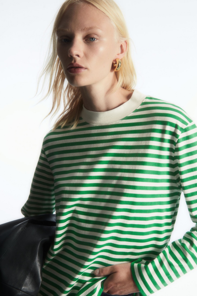 Women\'s COS Long-Sleeved Mock-Neck T-Shirt Green NZ-17MOUJHAE