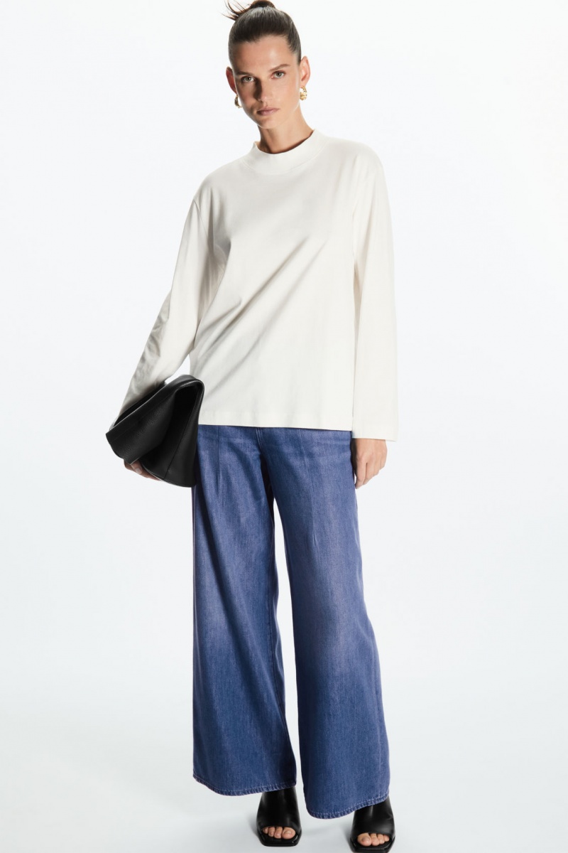 Women's COS Long-Sleeved Mock-Neck T-Shirt White NZ-52PFWHNML