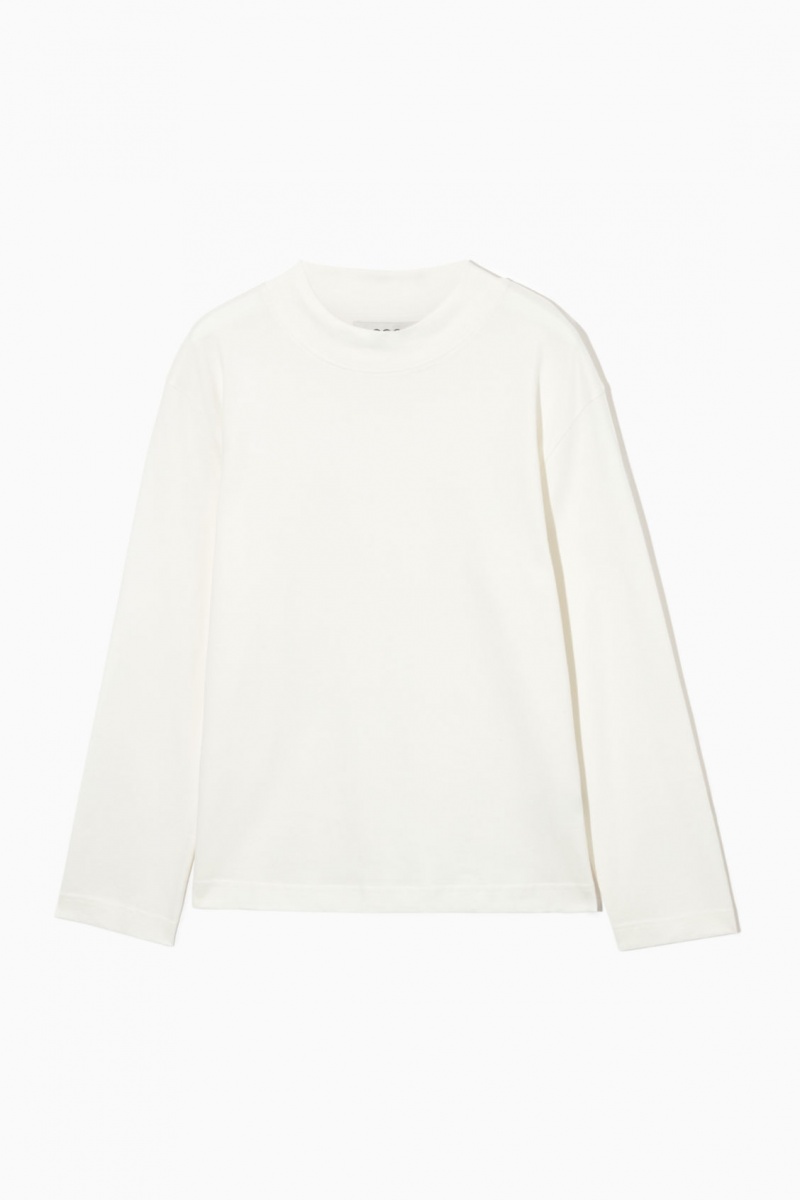 Women's COS Long-Sleeved Mock-Neck T-Shirt White NZ-52PFWHNML