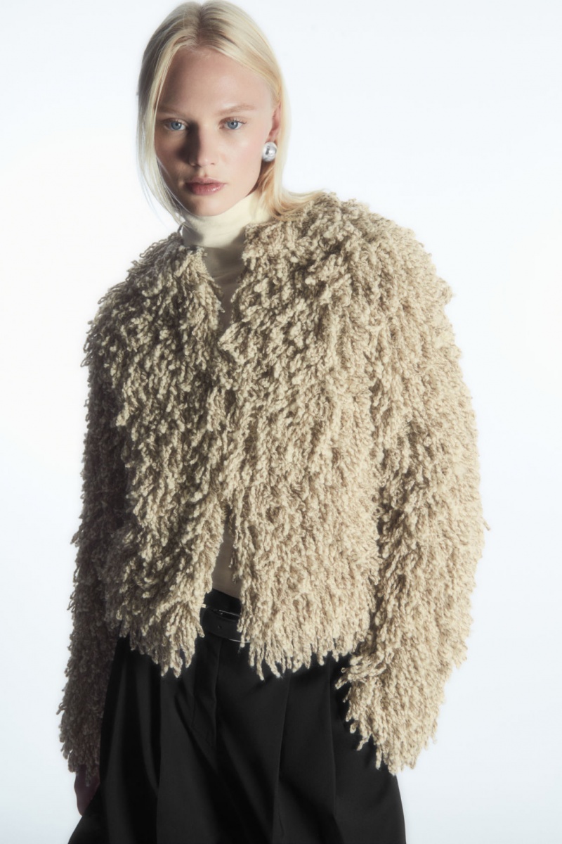 Women\'s COS Loop-Knit Wool Jackets Beige / White NZ-40IKLNEWO