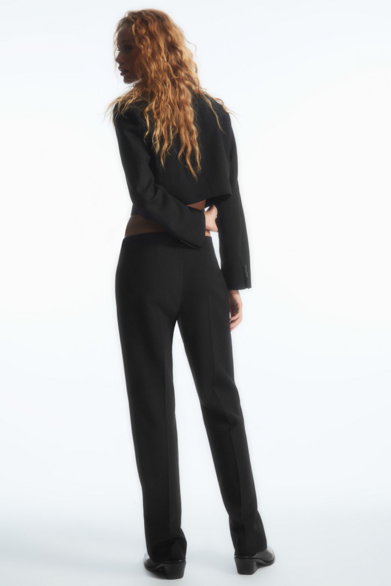 Women's COS Low-Rise Bootcut Wool-Crepe Pants Black NZ-21HUTYKDW
