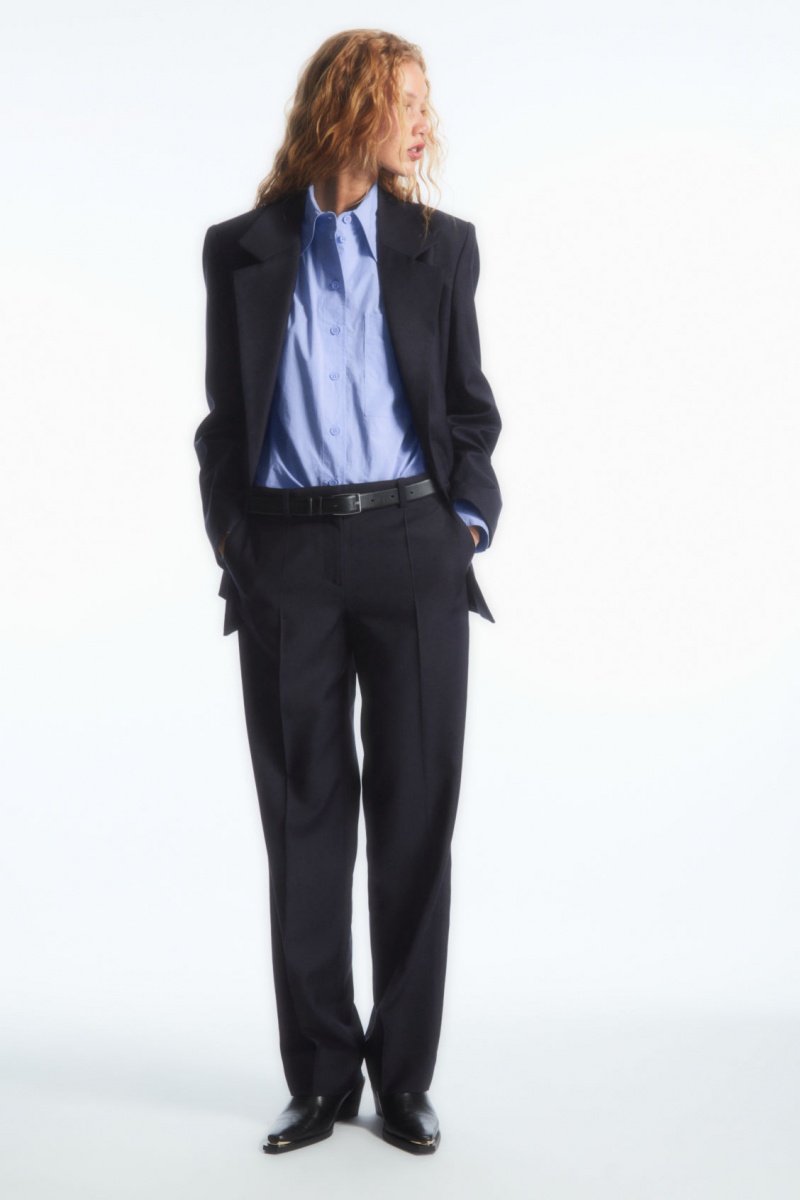 Women's COS Low-Rise Tailored Wool Trousers Navy NZ-51ZOPUVCT