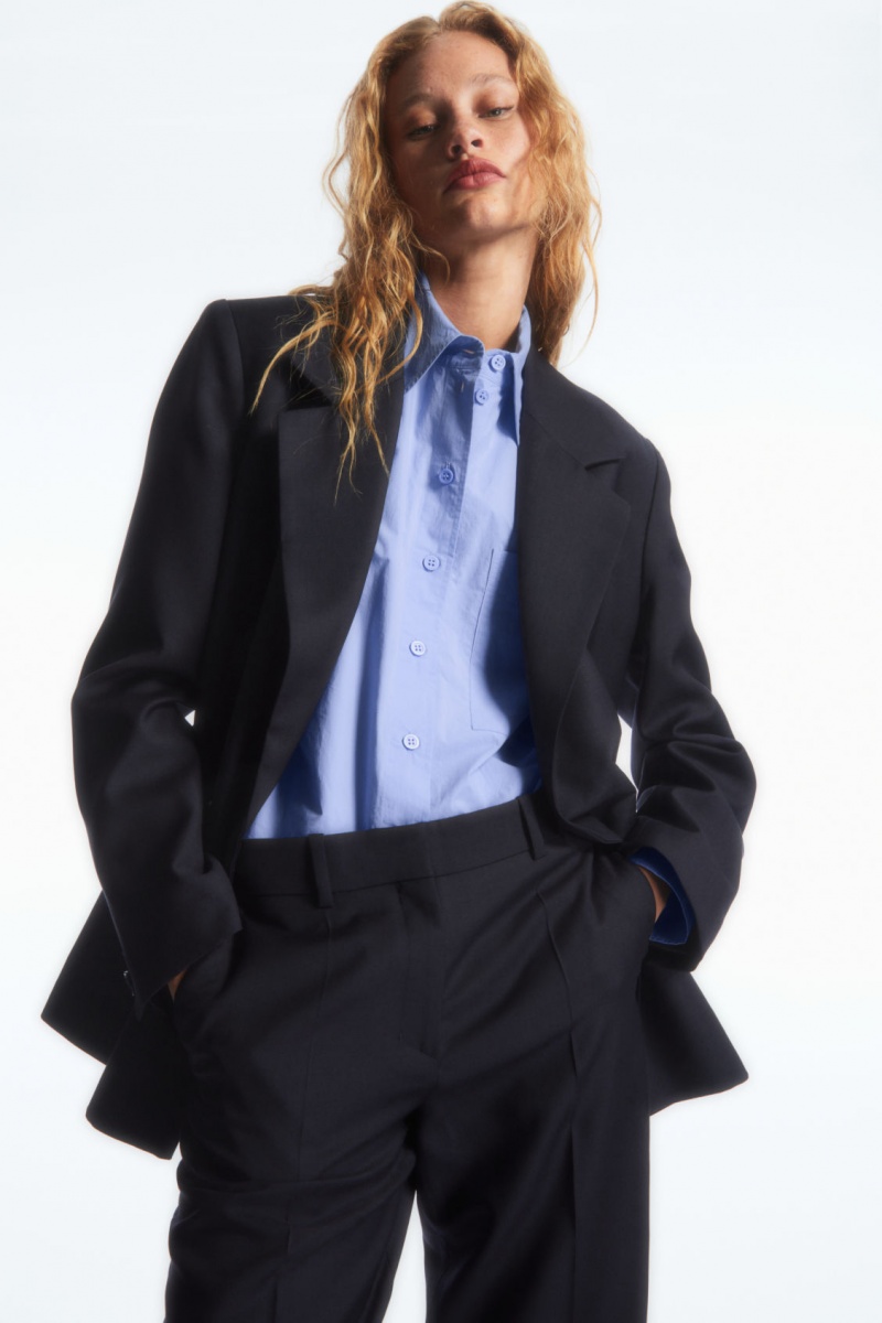 Women's COS Low-Rise Tailored Wool Trousers Navy NZ-51ZOPUVCT