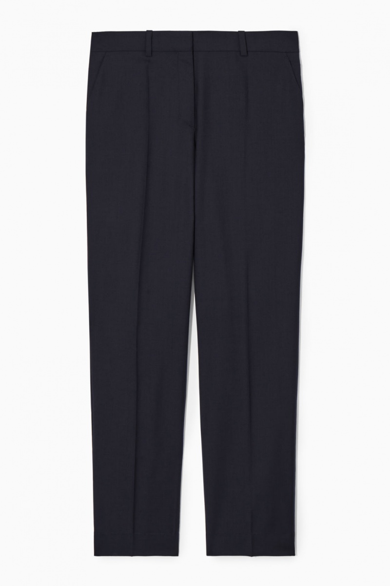 Women's COS Low-Rise Tailored Wool Trousers Navy NZ-51ZOPUVCT