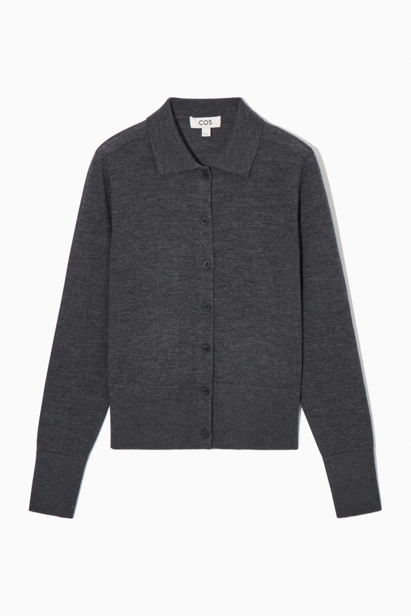 Women's COS Merino Wool Collared Cardigan Dark Grey NZ-53CORUPNW