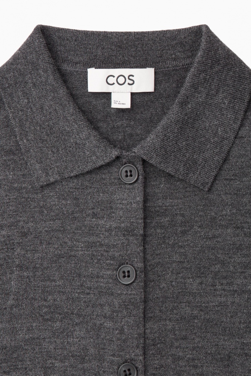 Women's COS Merino Wool Collared Cardigan Dark Grey NZ-53CORUPNW