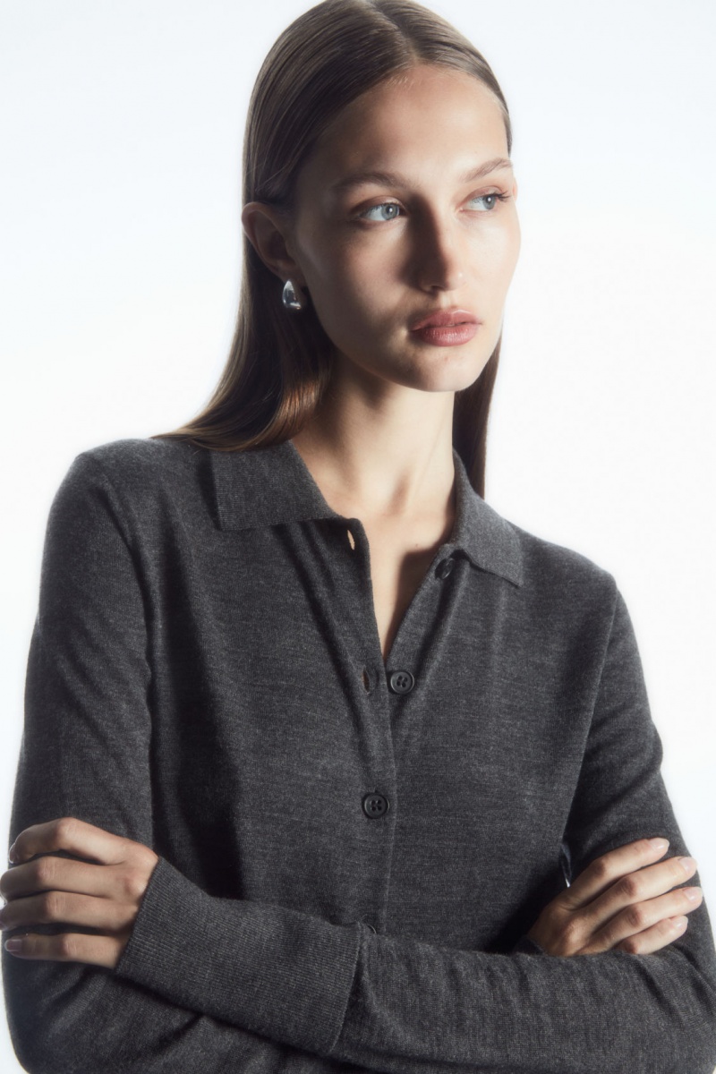 Women\'s COS Merino Wool Collared Cardigan Dark Grey NZ-53CORUPNW