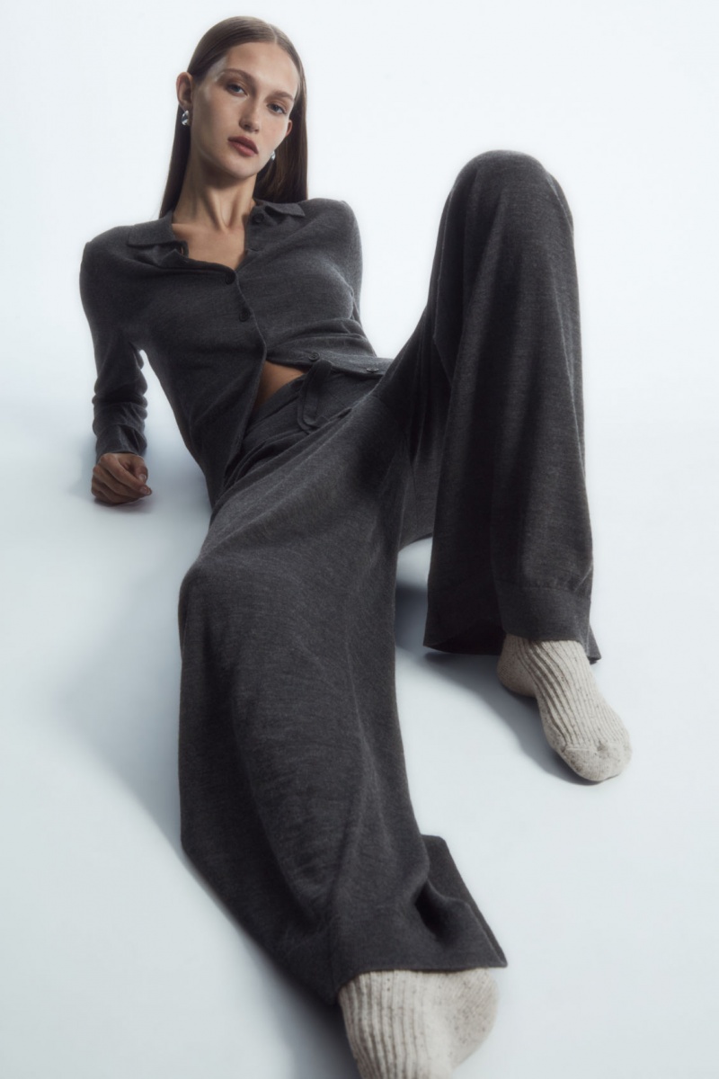 Women's COS Merino Wool Drawstring Pants Dark Grey NZ-50QADZUKM