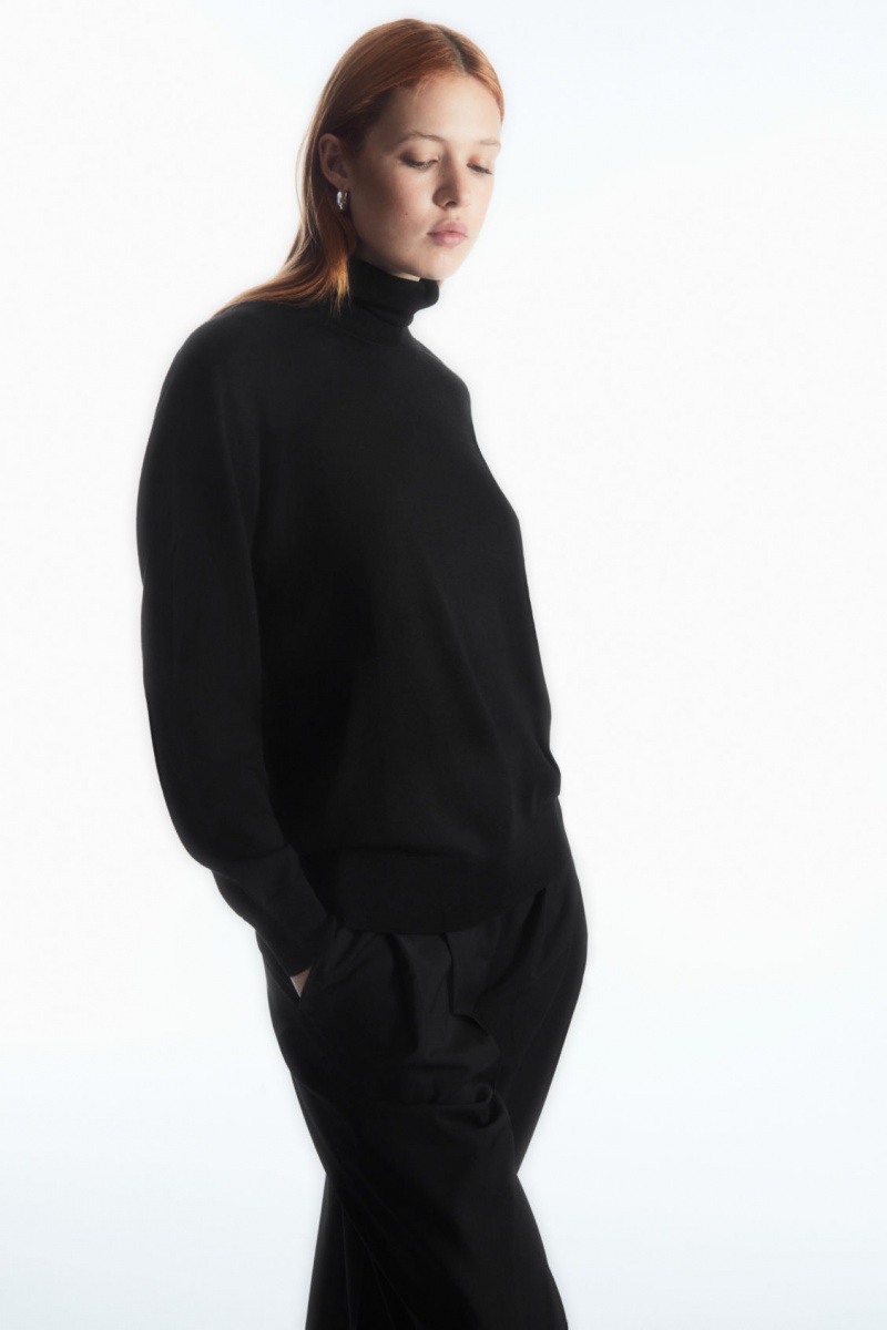 Women\'s COS Merino Wool Roll-Neck Sweaters Black NZ-48UXHIRDP