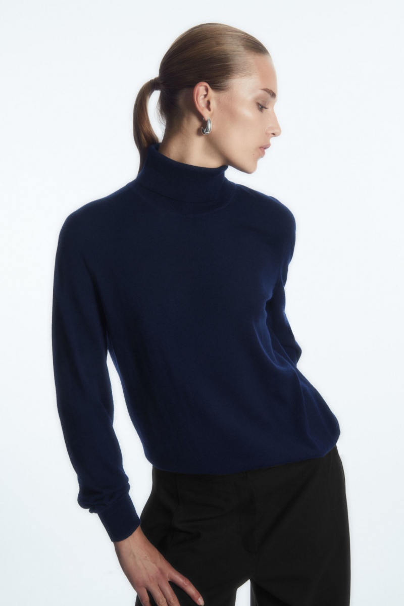 Women\'s COS Merino Wool Roll-Neck Sweaters Navy NZ-14SFTUXWQ