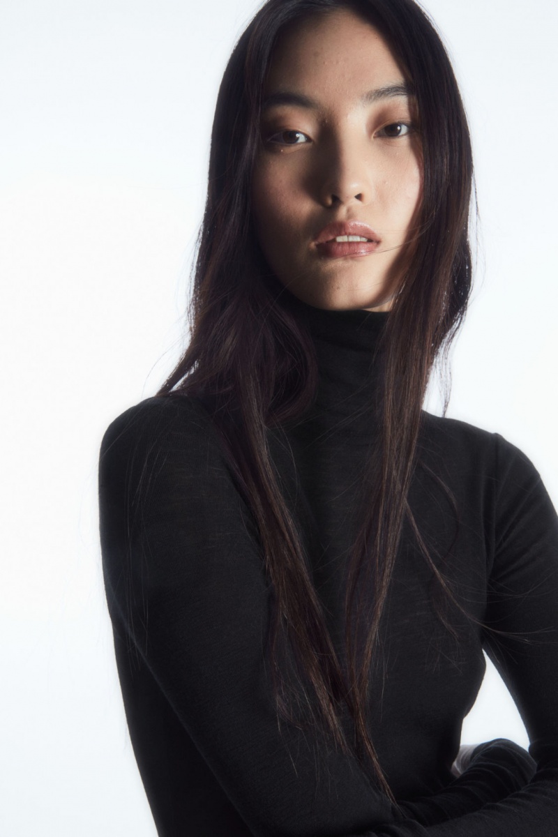 Women\'s COS Merino Wool Turtleneck Top Sweaters Black NZ-73NTWQPOE