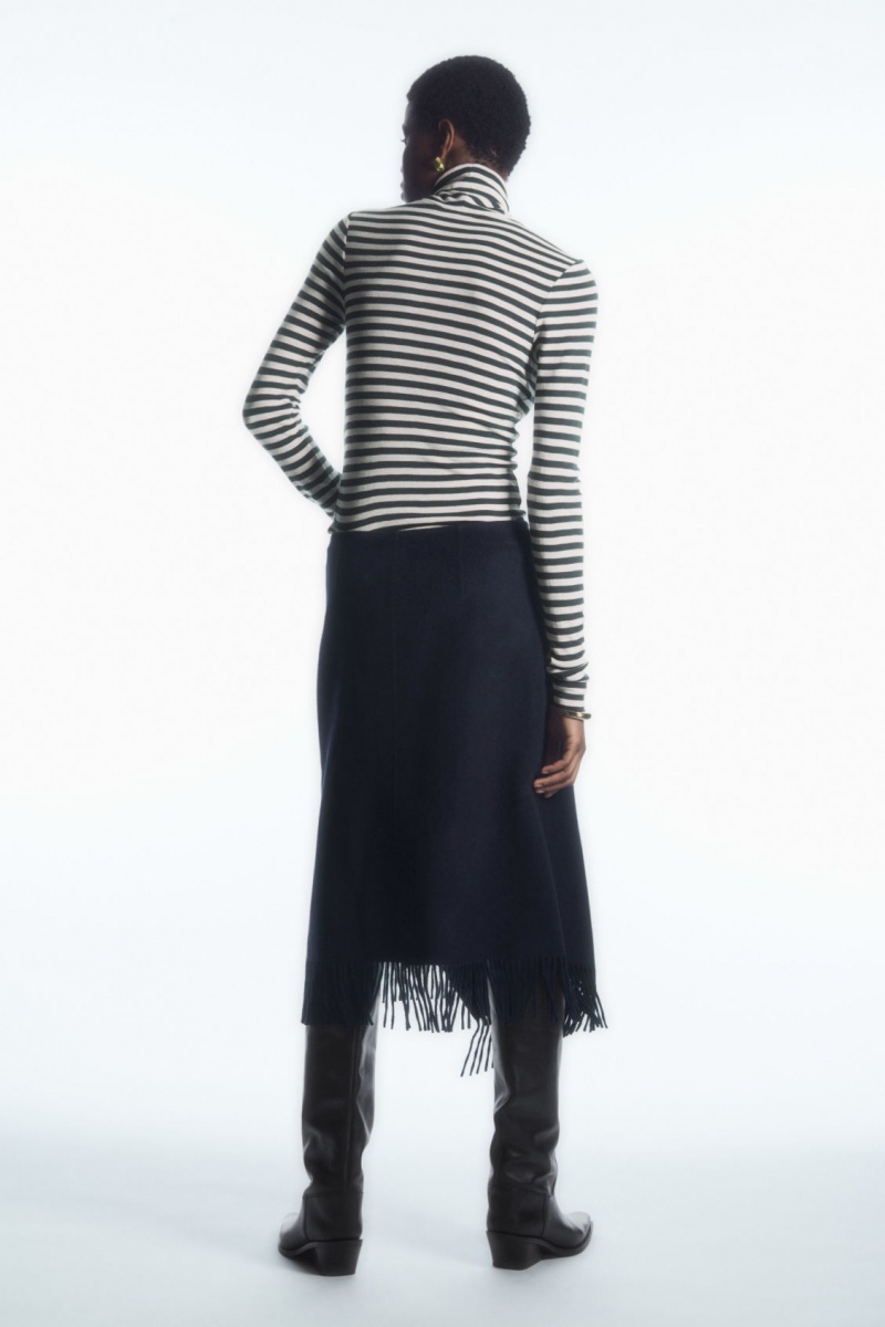 Women's COS Merino Wool Turtleneck Top Sweaters Navy / White NZ-43AIHFTPO